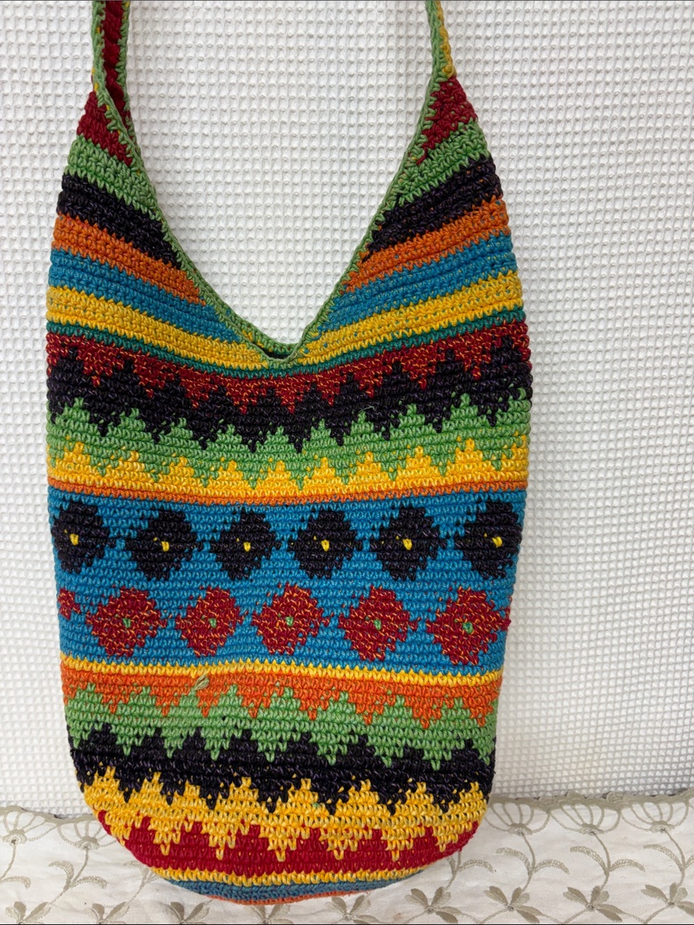 Crochet crossbody bucket bag